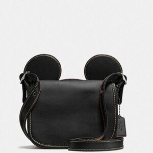 Coach x Disney Black Leather Patricia Saddle Bag Crossbody Mickey Ears